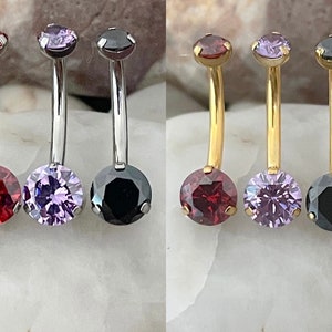 ASTM F136 Titanium Micro Double Gem Prong Set Internally Threaded Navel Belly Bar 1.6mm 10mm