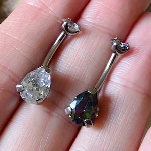 ASTM F136 Titanium Teardrop Gem Internally Threaded Navel Bar - 1.6mm 10mm