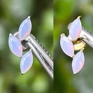 ASTM F136 Titanium White/Pink Opalite Marquise Leaf Curved Cluster Labret Helix Conch Cartilage Tragus 1.2mm 6mm 8mm