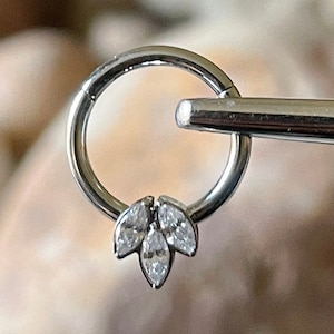 Marquise Lotus Flower Gem Hinged Septum Clicker Daith Rook Ear Ring 1.2mm 8mm