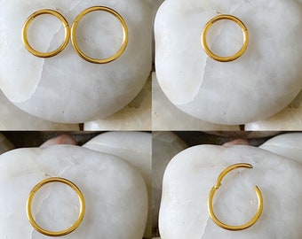 Plain Gold Hinged Clicker Septum Daith Rook Ear Ring 1.2mm - 6mm/7mm/8mm/9mm/10mm