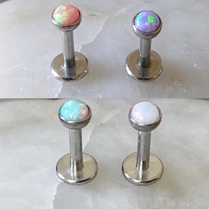3mm Opal Push Pin Threadless Labret Studs Lip Monroe Tragus Bar - 6mm - choice of 4 Opals Available