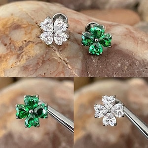 ASTM F136 Titanium Love Heart Flower Effect Cubic Zirconia Gem Cluster Labret Helix Conch Cartilage Tragus 1.2mm 6mm 8mm