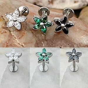 ASTM F136 Titanium Marquise Flower Petal Gem Labret Helix Conch Cartilage Tragus 1.2mm 6mm 8mm