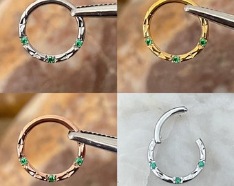 Boucle d'oreille articulée vert émeraude et effet taille ovale à cliquet septum tour de cou Daith 1,2 mm 8 mm