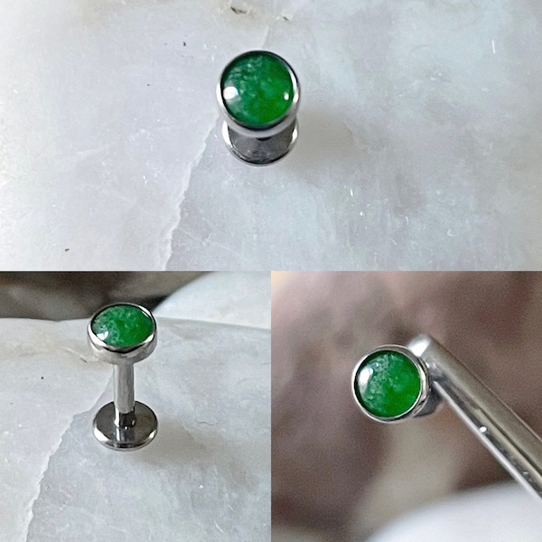 ASTM F136 Titanium 4mm Natural Green Agate Stone Labret Helix Conch Lip Monroe Tragus 1.2mm 6/8mm