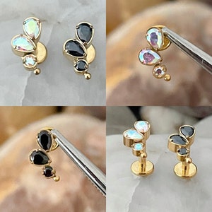 ASTM F136 Titanium Gold Pear Teardrop Round Gem Bead Curved Labret Helix Conch 1.2mm 6/8mm