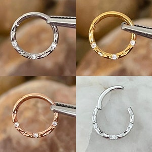Clear  Paved & Oval Cut Effect Hinged Septum Clicker Daith Rook Ear Ring 1.2mm 8mm