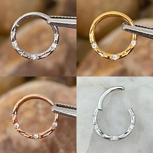 Clear Paved & Oval Cut Effect Hinged Septum Clicker Daith Rook Ear Ring 1.2mm 8mm