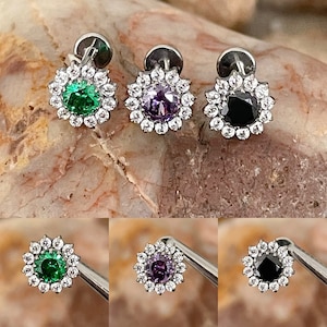 ASTM F136 Titanium Round Flower Cluster Cubic Zirconia Gem Labret Helix Conch Cartilage Tragus 1.2mm 6/8mm