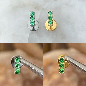 ASTM F136 Titanium Tiny Rectangle Paved Set Cubic Zirconia Gem Labret Helix Conch Monroe Tragus 1.2mm 6/8mm