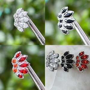 ASTM F136 Titanium 5 x Marquise Fan & 3 Round Cubic Zirconia Gem Labret Tragus Monroe 1.2mm 6/8mm