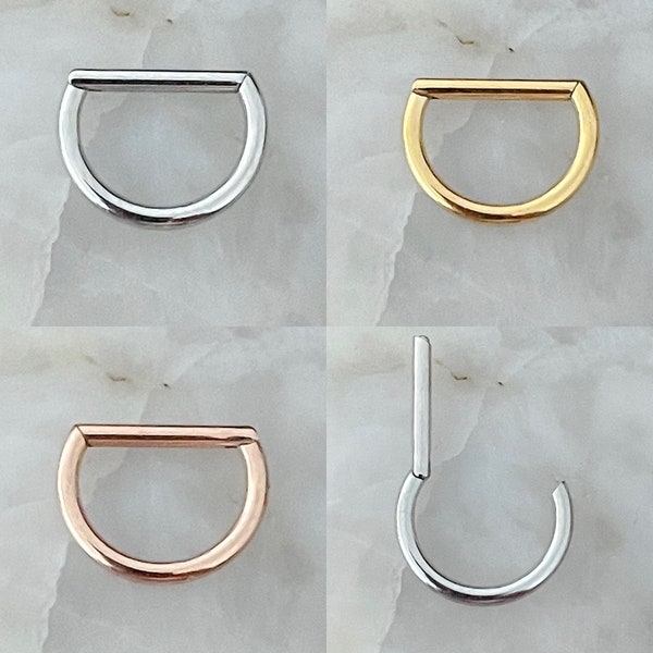 D Shaped Hinged Septum Clicker Daith Rook Ear Ring 1.2mm 8mm - Choice of 3 Colours