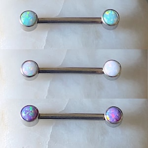 ASTM F136 Titanium 4mm Opal Front Facing Nipple Straight Barbell Bar 1.6mm 14mm
