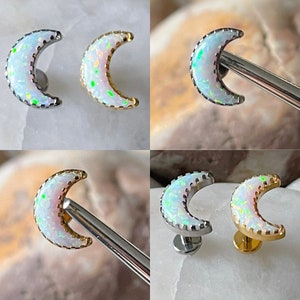 ASTM F136 Titanium Moon Opal Labret Helix Conch Lip Monroe Tragus 1.2mm 6/8mm
