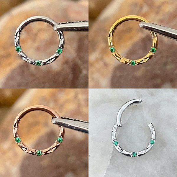 Emerald Green Paved & Oval Cut Effect Hinged Septum Clicker Daith Rook Ear Ring 1.2mm 8mm