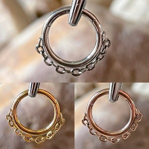 ASTM F136 Titanium Chain Hinged Septum Clicker Daith Rook Ring 1.2mm 8mm