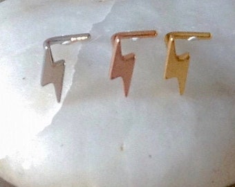 Tiny Flash Thunder Lightning Bolt L Shape Nose Stud - 3 Available Colours