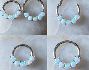 4 Opal Colours Opal Inlay Hinged Septum Clicker Daith Rook Ear Ring 1.2mm 10mm
