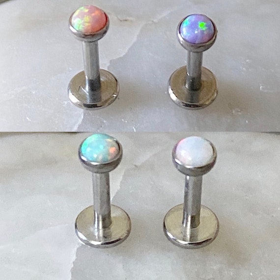 3mm Opal Push Pin Threadless Labret Studs Lip Monroe Tragus Bar - 6mm - choice of 4 Opals Available