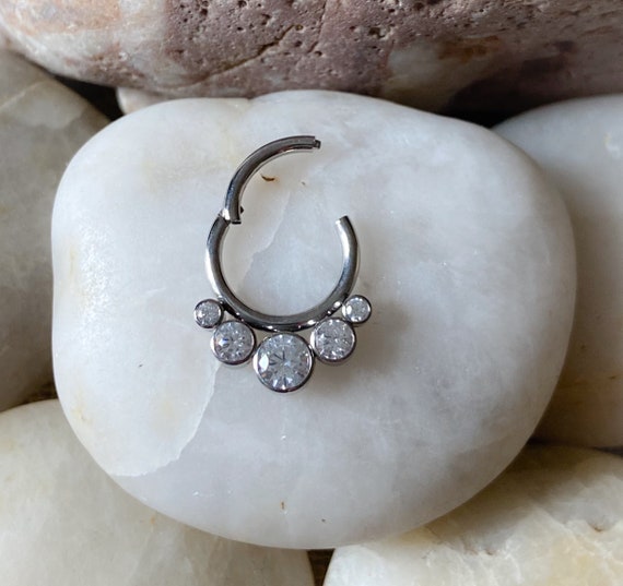 Ear Piercings Clear Daith Ring Silver X Clear Gem Hinged Septum