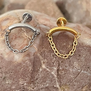 ASTM F136 Titanium Vertical Dangle Chain Hidden Helix Curved Labret 1.2mm 6/8mm