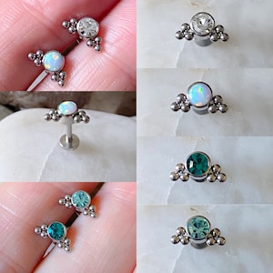 Opal or Gem 6 x Beaded Effect Labret Helix Conch Cartilage Tragus 1.2mm 6mm