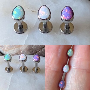 ASTM F136 Titanium Teardrop Opal Labret Helix Conch Lip Monroe Tragus 1.2mm 6/8mm