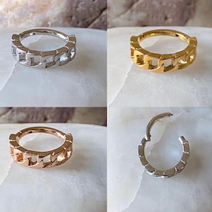 Link Chain Effect Patterned Chunky Edge Hinged Septum Clicker Daith Rook Ring 1.2mm 8mm - Choice of 3 colours