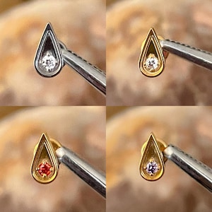 ASTM F136 Titanium Teardrop Pear Cubic Zirconia Gem Centre Labret Helix Conch Cartilage Tragus 1.2mm 6/8mm