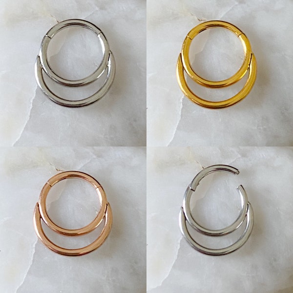 Double Stack Hinged Septum Clicker Daith Rook Ear Ring 1.2mm 8mm - Choice of 3 Colours