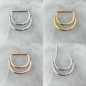 Double Stack D Shaped Hinged Septum Clicker Daith Rook Ear Ring 1.2mm 8mm