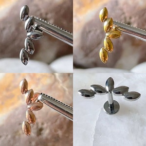Marquise Leaf Curved Cluster Internally Threaded Labret Cartilage Tragus Monroe 1.2mm 6mm - Choice of 3 Colours