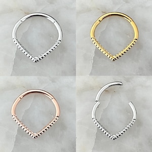 Pitted Effect V Shaped Hinged Septum Clicker Daith Rook Ear Ring 1.2mm 10mm