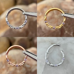Light Lavender Purple Paved & Oval Cut Effect Hinged Septum Clicker Daith Rook Ear Ring 1.2mm 8mm