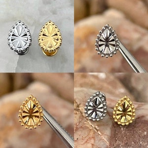 ASTM F136 Titanium Teardrop Pear Ridged Effect Labret Helix Conch Cartilage Tragus 1.2mm 6/8mm