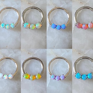 Opal Hinged Septum Clicker Daith Rook Ear Ring 1.2mm 8mm or 10mm - 8 Opal Colours