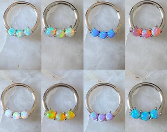 4 Opal Colours Opal Inlay Hinged Septum Clicker Daith Rook Ear Ring 1.2mm 10mm