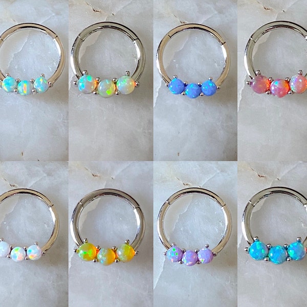 Opal Hinged Septum Clicker Daith Rook Ear Ring 1.2mm 8mm or 10mm - 8 Opal Colours