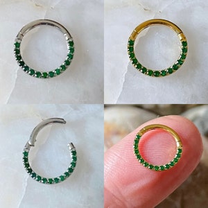 Emerald Green Gem Paved Front Facing Hinged Septum Clicker Daith Rook 1.2mm 8mm