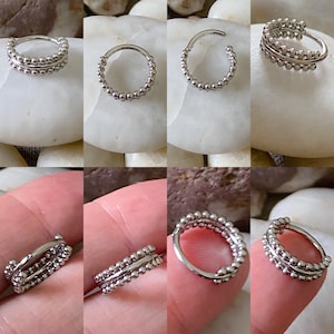 Silver Double Beaded Stack Hinged Septum Clicker Daith Rook Ear Ring 1.2mm 8mm