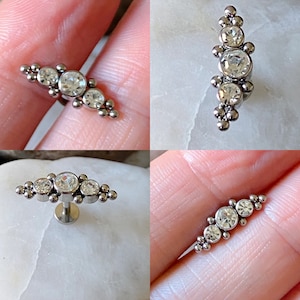 3 x Clear Gems & Beaded Slightly Curved Cluster Labret Helix Conch Cartilage Tragus 1.2mm 6mm