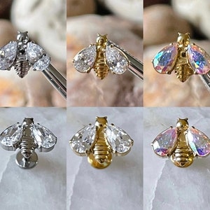 Bumble Bee Teardrop Gem Wings Internally Threaded Labret Cartilage Helix Studs Lip Monroe Tragus Bar- 1.2mm 6mm