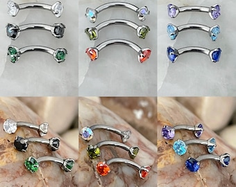 ASTM F136 Titanium Internally Threaded Double Gem Micro Curved Barbell Daith Rook Eyebrow 1.2mm 6mm/8mm - Choice of 9 Colours