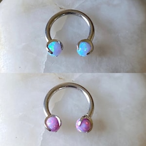 ASTM F136 Titanium Double Opal Internally Threaded CBB Circular Ring Hoop Nose Septum Daith Cartilage Tragus Captive Ring Nose 1.2mm 8mm