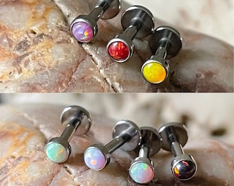 ASTM F136 Titanium 3mm or 4mm Multicoloured Opal Labret Helix Conch Lip Monroe Tragus 1.2mm 6/8mm - (New Shades of Opals)