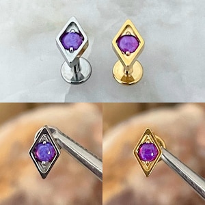 ASTM F136 Titanium Rhombus Sleepy Lavender Opal Centre Labret Helix Conch Cartilage Tragus 1.2mm 6/8mm