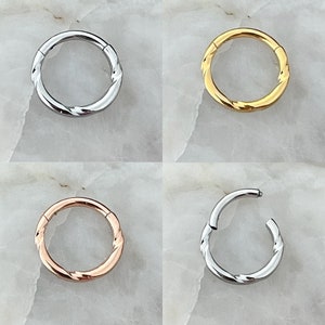 Slightly Twisted Effect Hinged Septum Clicker Daith Rook Ear Ring 1.2mm 8mm - Choice of 3 Colours