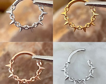 Chain/Link & Pointed Spike Studded Effect Hinged Septum Clicker Daith Rook Ring 1.2mm 8mm