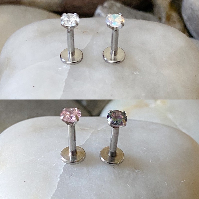 3mm Round Gem Push Pin Threadless Labret Studs Lip Monroe Etsy